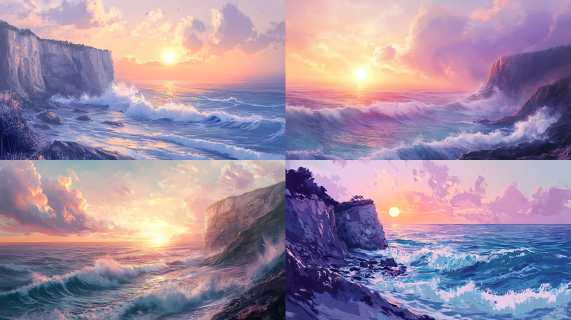 Cliffside Sunrise View - Serene Golden Meadow Landscape Art for Nature Lovers and Home Decor