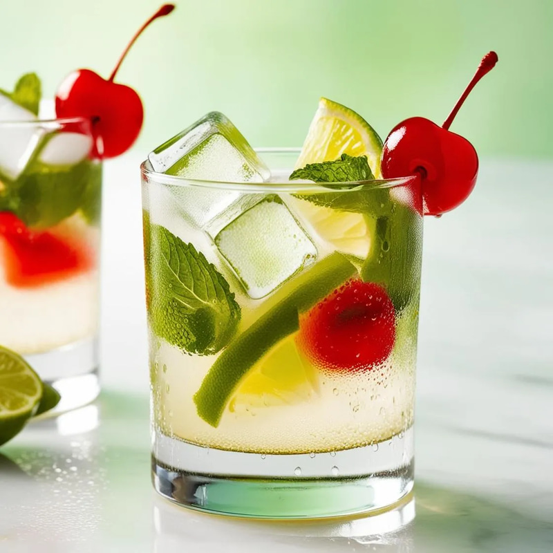 Mojito Elegance Ice Cherry Lime Cocktail - Cinematic Stock Video for Food & Beverage Creators