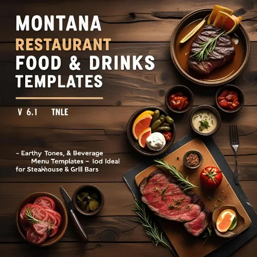Montana Restaurant Food & Drinks Templates - Editable Promotional Menu Designs for Restaurants and Cafes