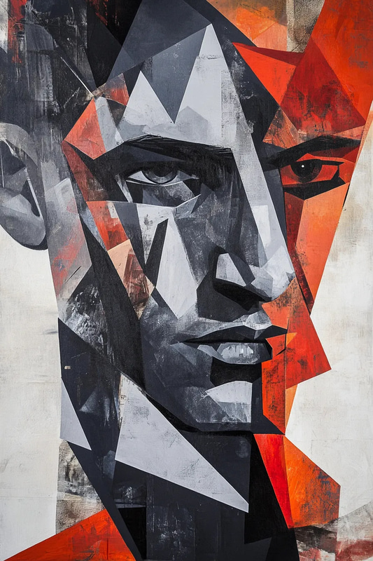Geometric Abstract Male Portrait in Muted Tones - Contemporary Portrait Art for Creative Spaces and Branding