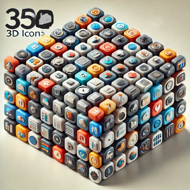 350+ 3D Icons - PixelGlyph Lab Premium 3D Icon Set for Creative UI and Digital Projects