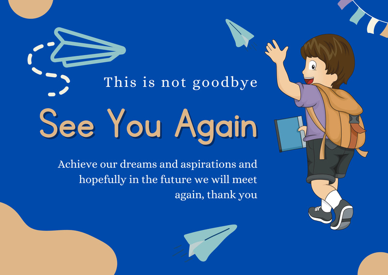 Blue Brown See You Again Illustrated Card - Elegant Farewell Party Invitation for Heartfelt Goodbyes and Lasting Memories
