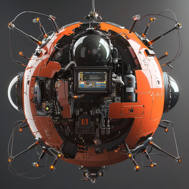 Orb-Tech Multi-Tool Repair Sphere Concept - Futuristic Mechanical Robotics Art for Designers and Creators