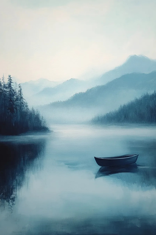 Foggy Lake Painting - Atmospheric Landscape Art for Elegant Home and Office Decor