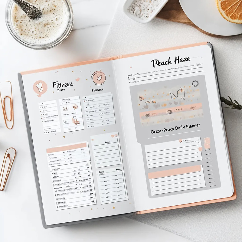 Peach Haze Fitness Diary - Gray-Peach Daily Planner - Streamlined Wellness Planner for Fitness Enthusiasts and Health-Conscious Daily Tracking