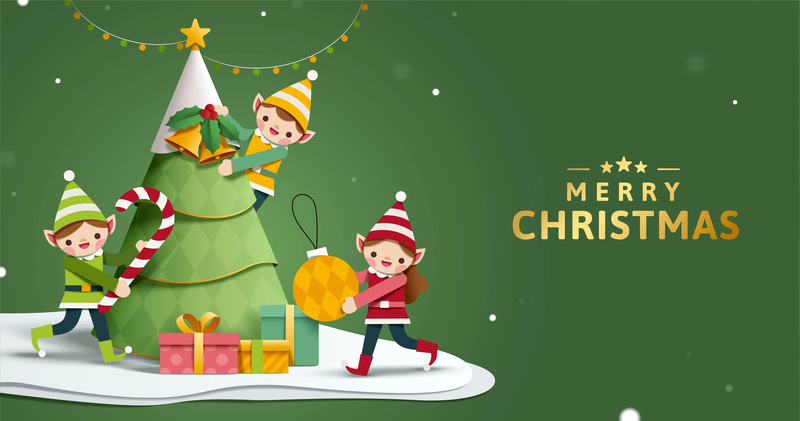 3D Christmas Elf Banner Whimsical Holiday Poster Design - Festive 3D Illustration for Seasonal Events and Celebrations
