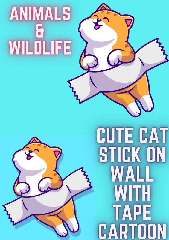 Playful Cat Cartoon Tape Effect Wall Art Clipart - Whimsical Animal Illustration for Creative Projects and Decor