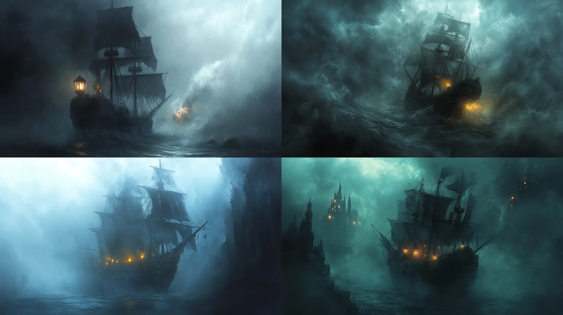 The Mourning Veil Phantom Galleon - Dark Fantasy Art for Immersive Storytelling and Visual Projects