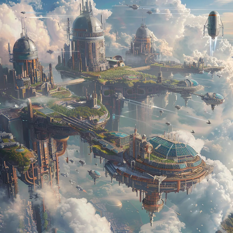 Neo-Venice Eco-Floating Archipelago Concept Art - Futuristic Architectural Vision for Sustainable Urban Design and Creative Projects