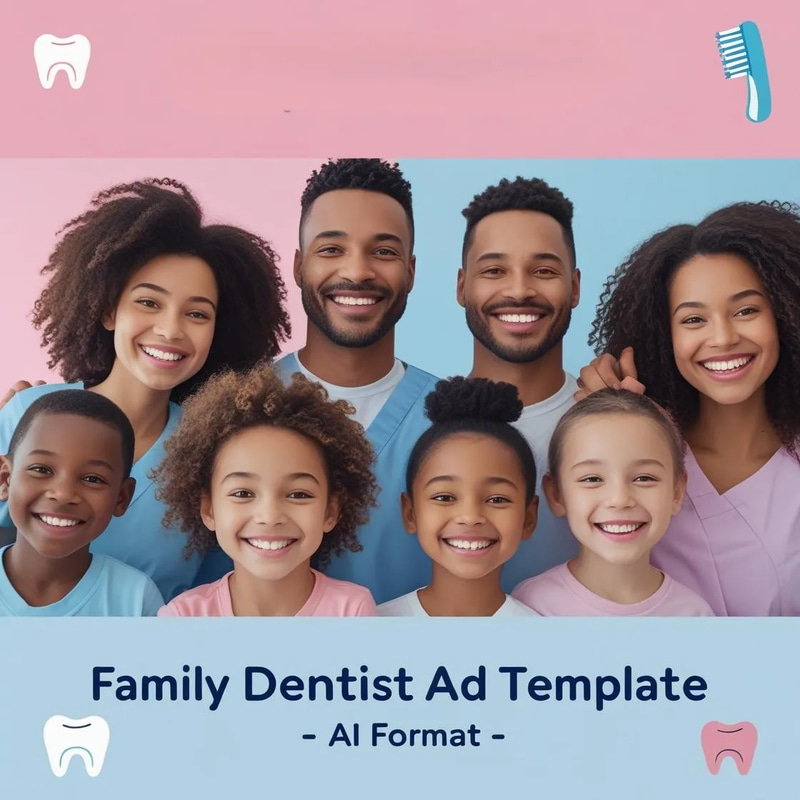 Family Dentist Ad Template AI Format - Clean, Professional Marketing Design for Health & Wellness Brands