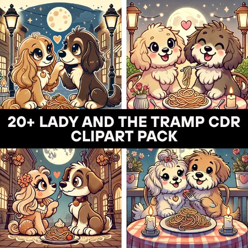 20+ Lady and the Tramp CDR Clipart Pack - Charming Character Illustrations for Creative Projects and Personal Branding