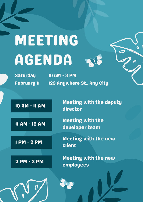 Teal Abstract Floral Agenda Document - Elegant Business Memo & Meeting Template for Professional Presentations