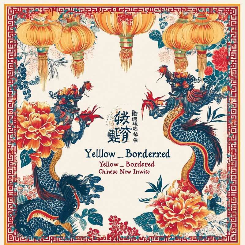 Red Yellow Bordered Chinese New Year Invite - Festive Holiday Card Design for Seasonal Celebrations and Cultural Greetings