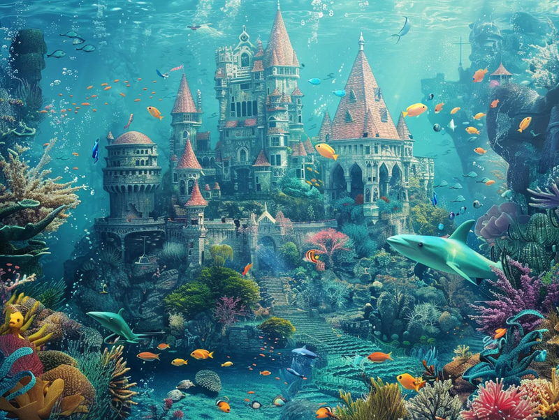 Coral Throne Submerged Kingdom - Immersive Digital Environmental Illustrations for Eco Art and Storytelling