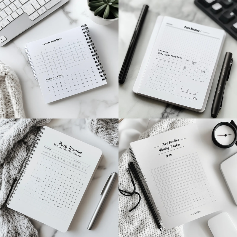 Pure Routine White Monthly Tracker 2025 - Minimalist Habit & Self-Care Planner for Organized Personal Growth