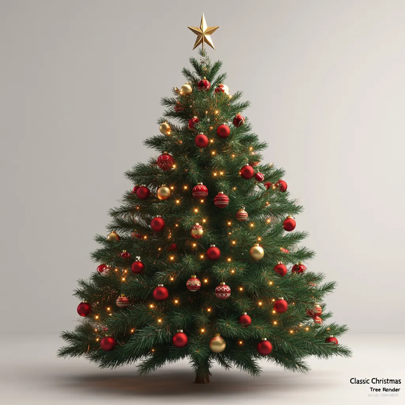 Classic Christmas Tree Render - Premium 3D Holiday Scene for Designers and Seasonal Visuals