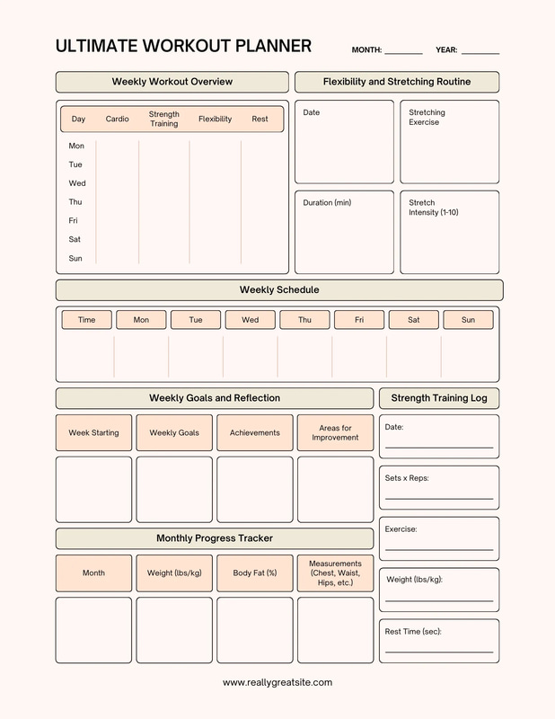 Simple Cream Weekly Workout Schedule - Clean Fitness Planner Template for Efficient Health & Lifestyle Management