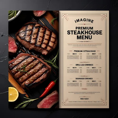 Premium Steakhouse Menu - A4 Spread PSD Template - Elegant Culinary Menu Design for Restaurants and Marketing Campaigns 2025