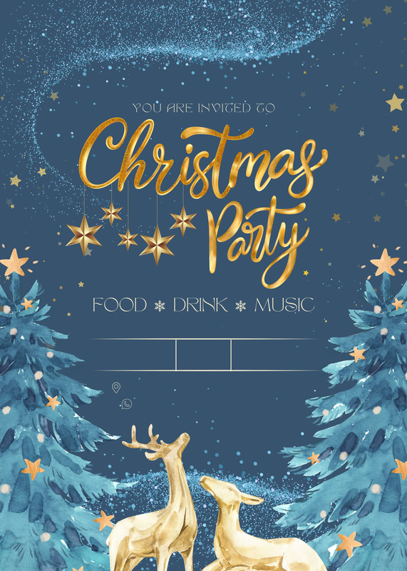 Blue Gold Elegant Christmas Party Invitation - Sophisticated Holiday Invite for Festive Celebrations and Seasonal Gatherings