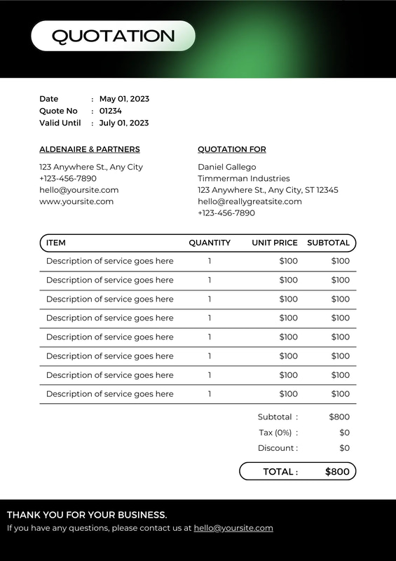 Modern Quotation Document Black & Green - Sleek Business Report Template for Professional Proposals and Corporate Use