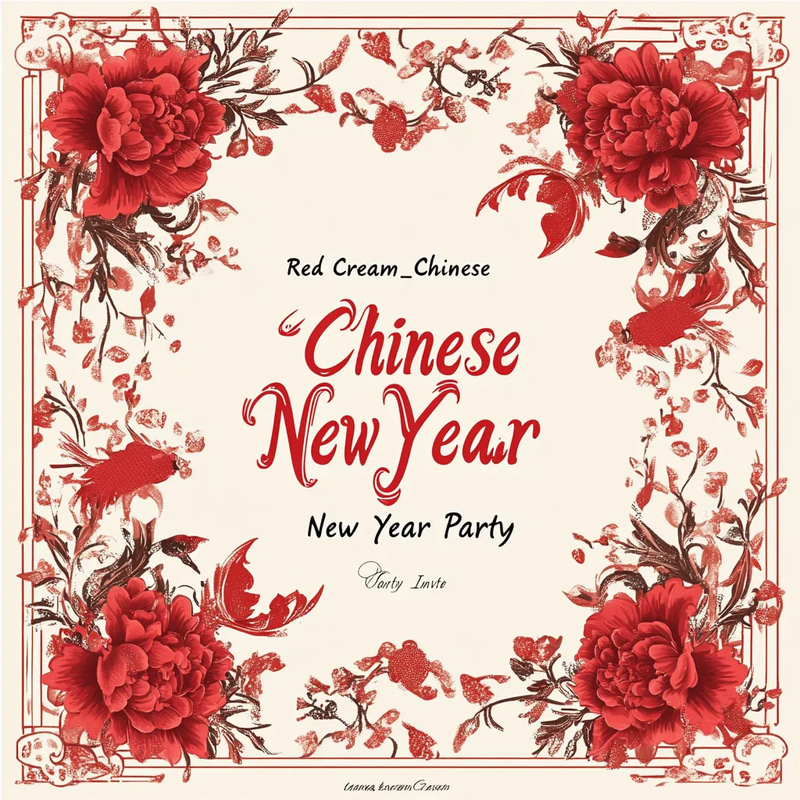 Red Cream Chinese New Year Party Invite - Elegant Festive Invitation Template for Memorable Celebrations