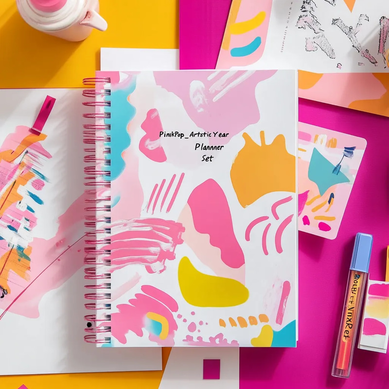 PinkPop Artistic Year Planner Set - Creative Yearly & Long-Term Organizer for Personal and Professional Success