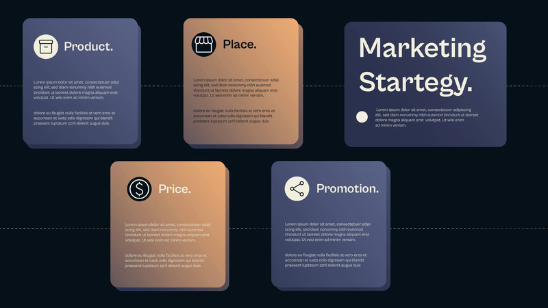 Gradient 4Pcs Blue Cream Marketing Strategy - Cohesive Infographic Set for Clear, Engaging Brand Communication