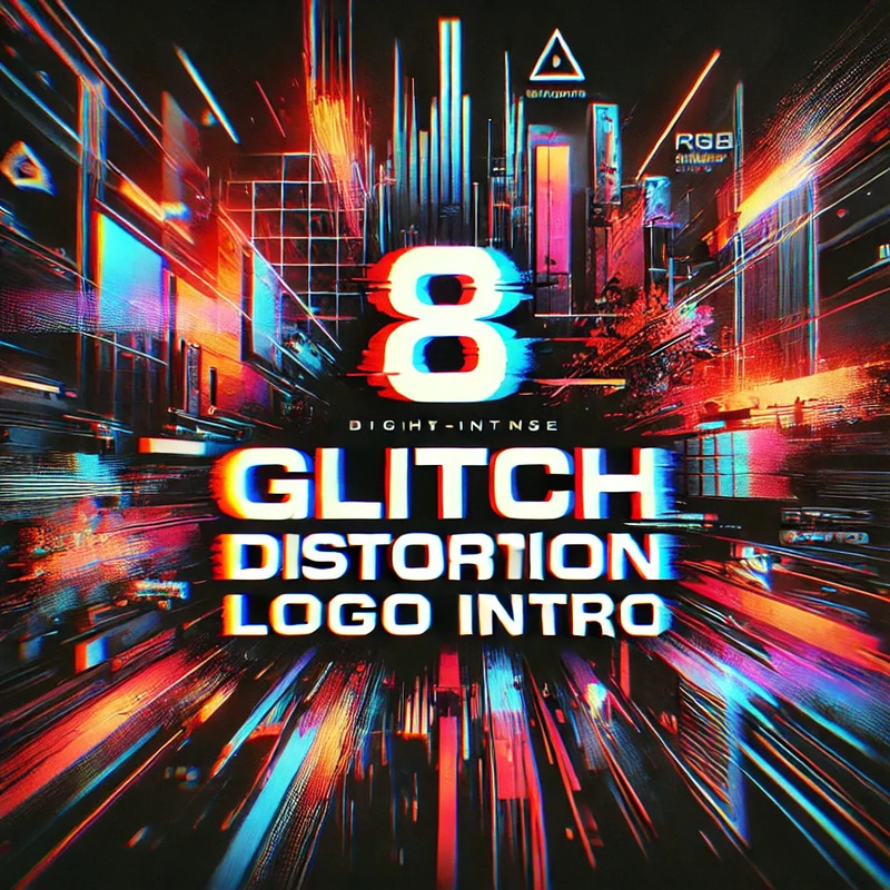 8 Glitch Distortion Logo Intro - Cinematic Video Opener Template for Dynamic Brand Intros and Creative Projects