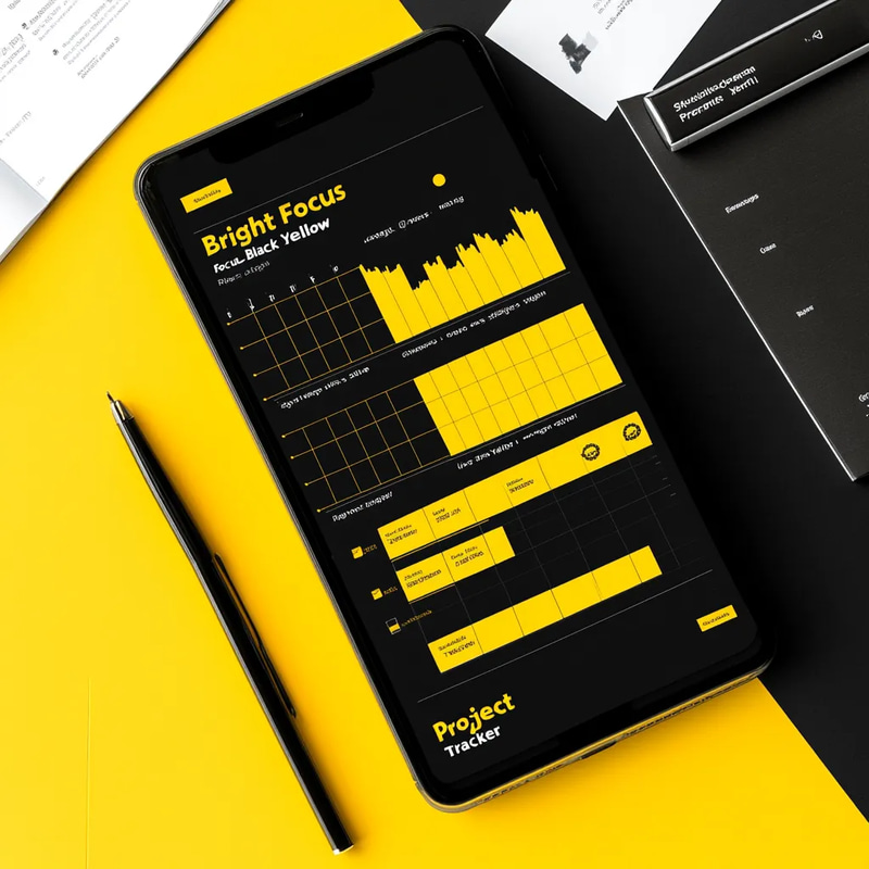 Bright Focus Black and Yellow Project Tracker - Sleek TaskFlow Studio Planner for Efficient Project Management and Team Productivity