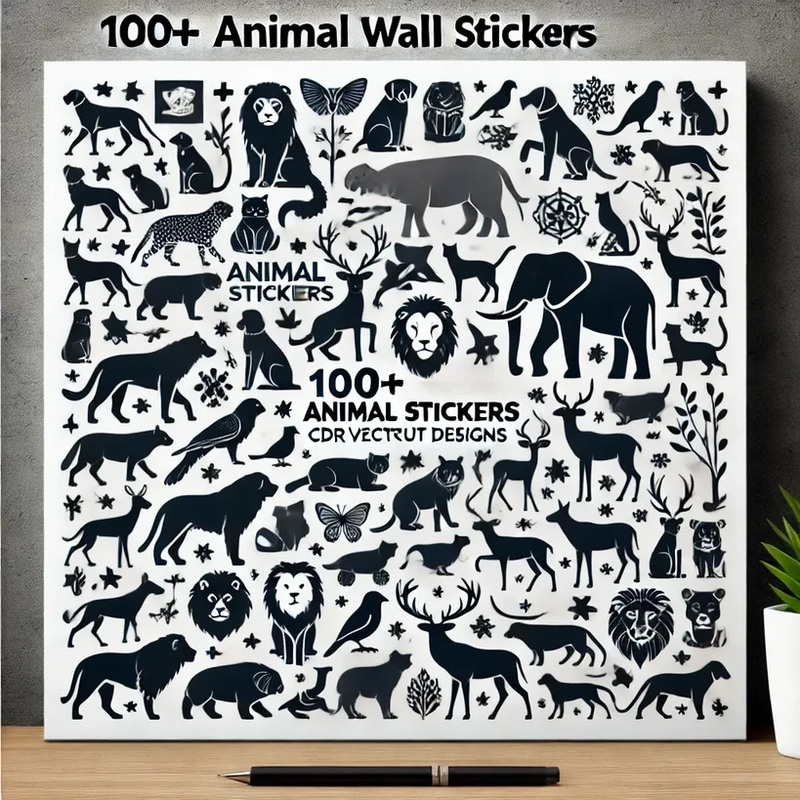 100+ Animal Wall Stickers - CDR Vector Cut Designs - Vibrant Pet and Wildlife Decals for Creative Decor and Crafting Projects