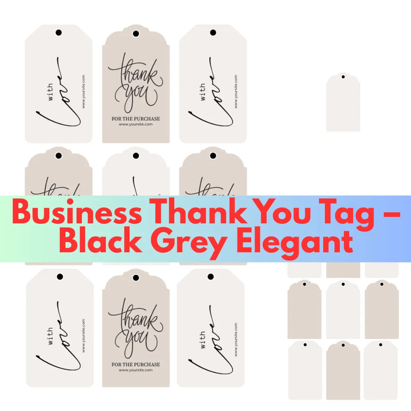 Business Thank You Tag Black Grey Elegant - Sleek Label Design for Professional Packaging and Brand Impact