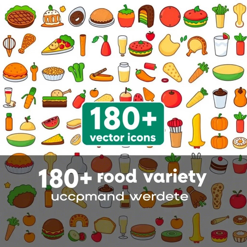 180+ Food Variety Vector Icons - Diverse Culinary Clipart Bundle for Creative Projects and Brand Design
