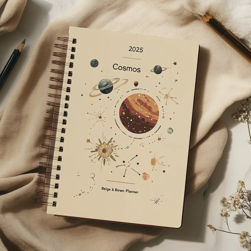 2025 Cosmos Beige & Brown Year Planner - Minimalist Long-Term Organizer for Efficient Annual Planning