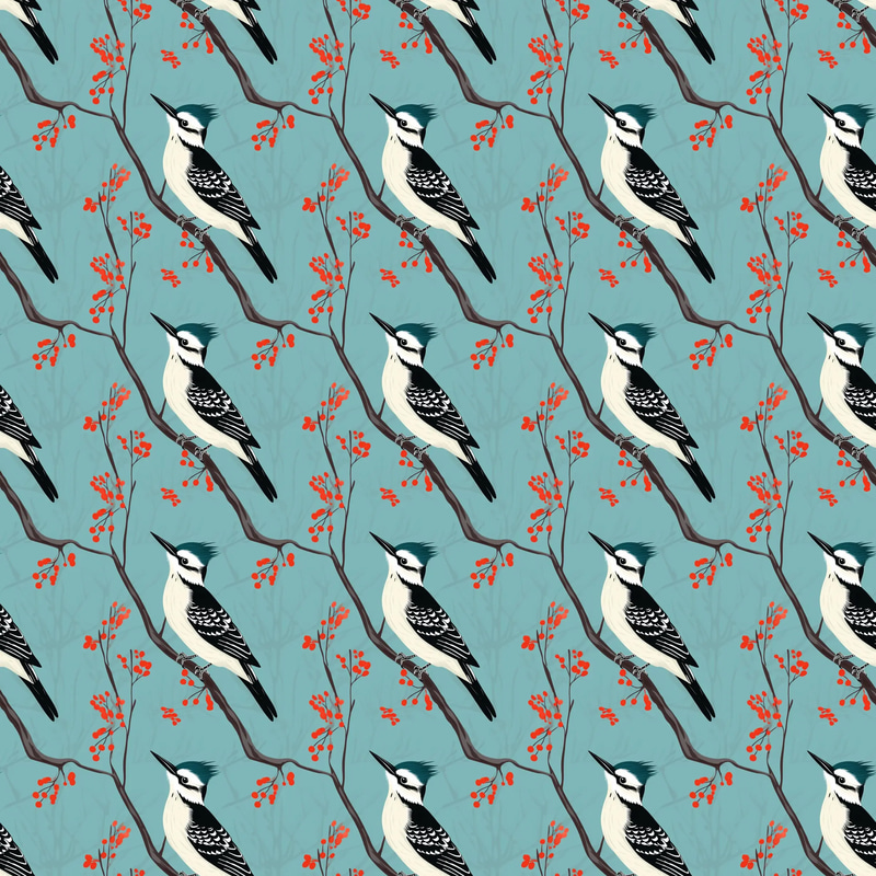 Woodpecker Forest Folk Art Patterns - Handcrafted Animal & Nature Motifs for Creative Prints and Decor