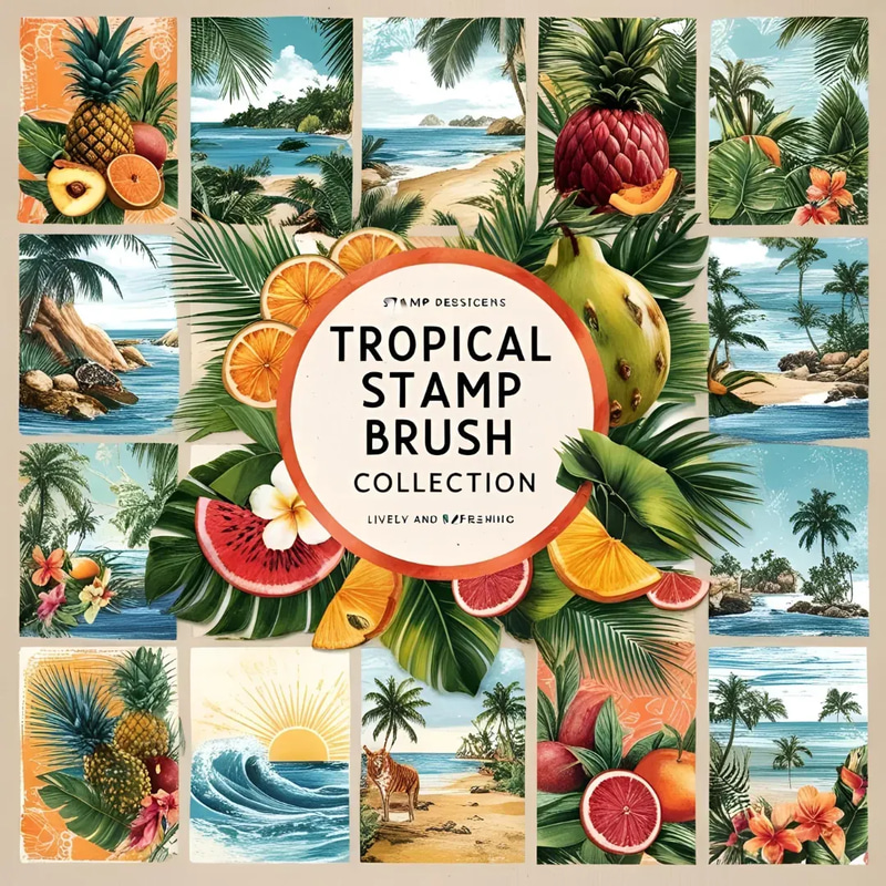 Tropical Stamp Brush Collection - Vibrant Digital Brushes for Lush, Tropical-Inspired Artwork and Design Projects