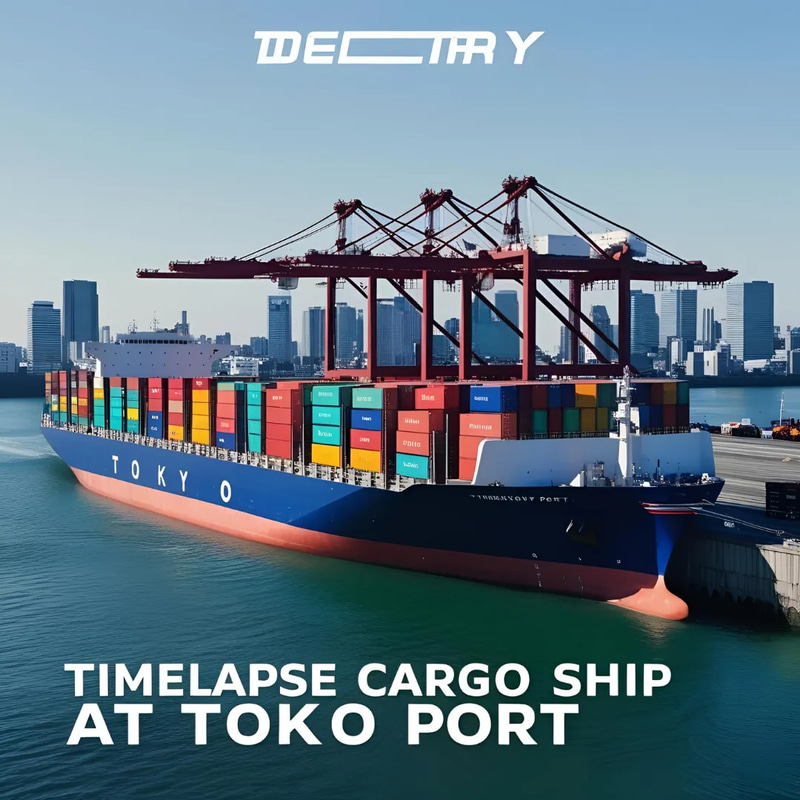 Timelapse Cargo Ship at Tokyo Port - Cinematic Stock Video for Sports, Fitness & Vehicle Visuals