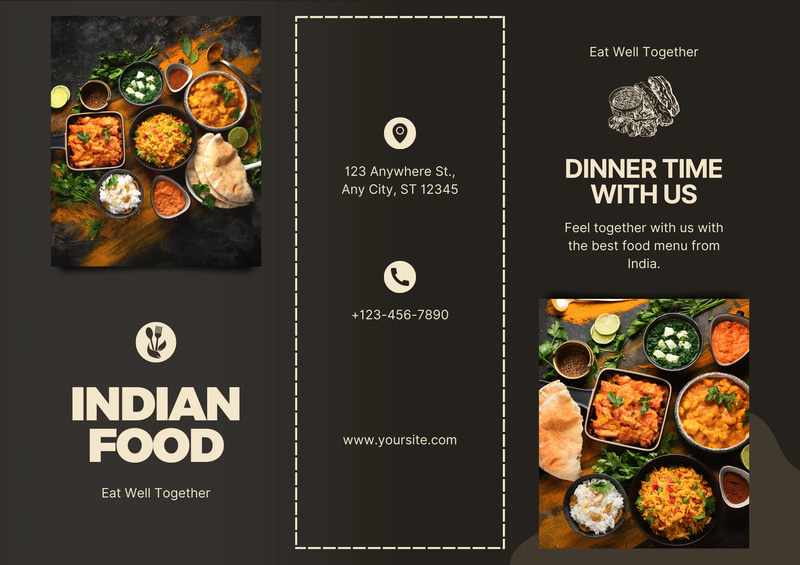 Indian Food Brochure - Black Cream Modern Restaurant - Sleek Modern Brochure Template for Indian Cuisine Promotion and Business Branding