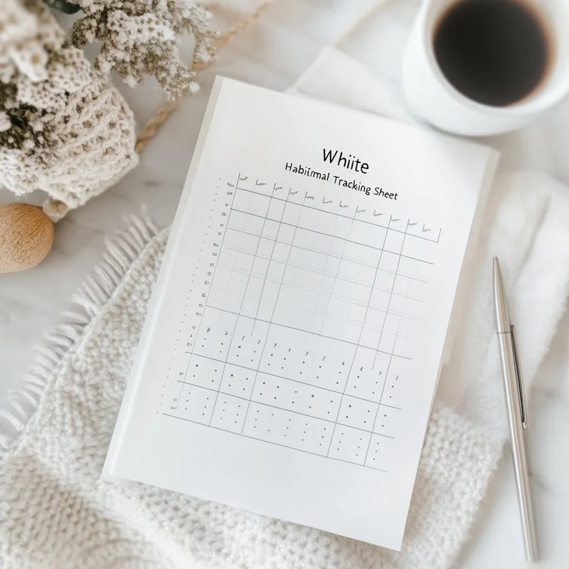 White Focus Minimal Habit Tracking Sheet - Clean Self-Care Planner for Mindful Productivity and Personal Growth