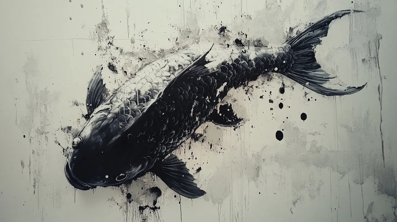 Aqua Break Koi Swimming Through Concrete - Vibrant 3D Graffiti Art for Urban Creatives and Visual Storytelling