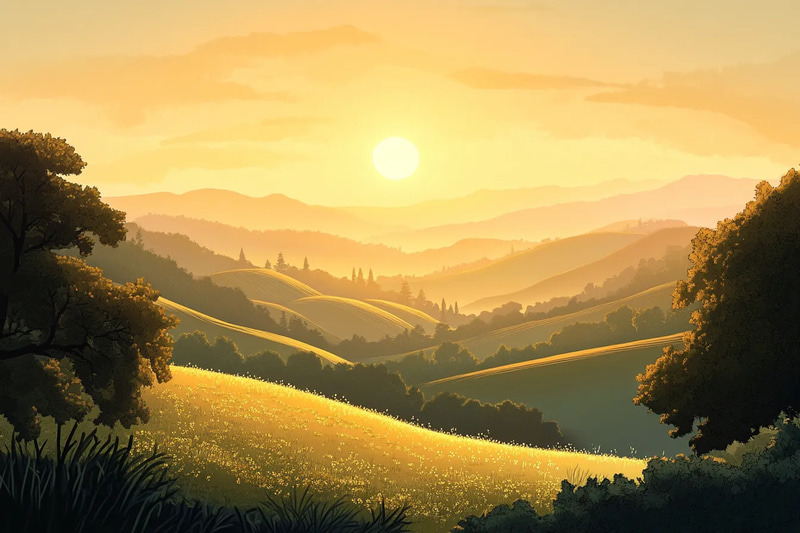 Valley Morning Light - Serene Sunrise Landscape Art for Tranquil Home and Office Decor