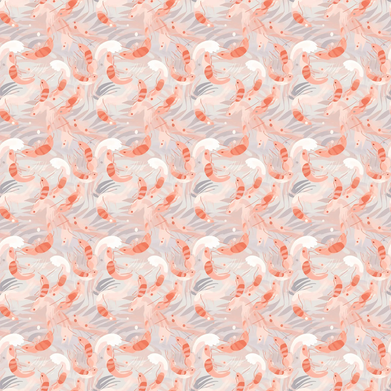 Shrimp Coral Reef Patterns - Serene Aquamarine Sea Patterns for Designers and Creators