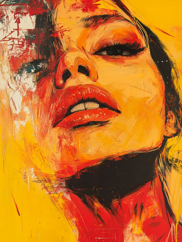 Bold Red Expressionistic Portrait of a Woman - Vibrant Expressionist Portrait Art for Creative and Personal Projects