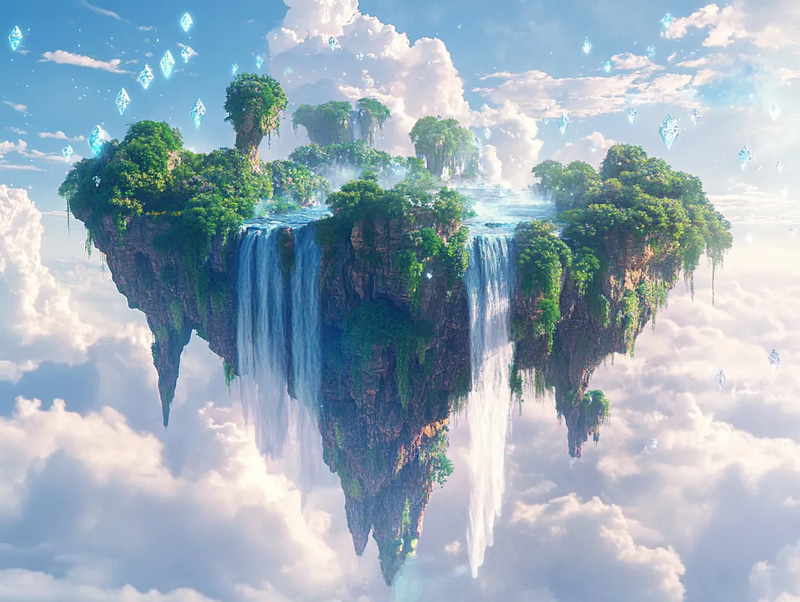 Skyrend Archipelago - Floating Waterfall Isles - Fantasy Environment Art for Immersive Worldbuilding and Game Design