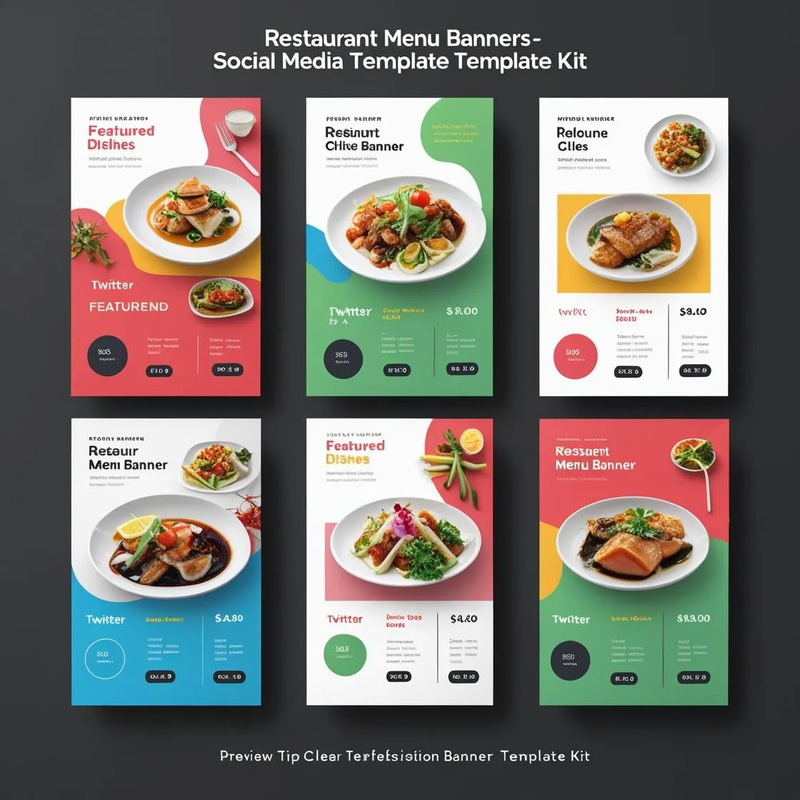 Restaurant Menu Banners - Social Media Template Kit - Vibrant Twitter Post Designs for Restaurant Marketing and Engagement
