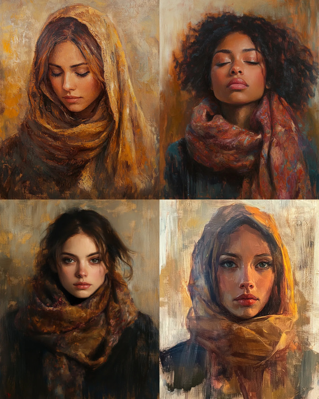 Impressionistic Portrait of a Woman with a Warm Scarf - Expressive Impressionist Portrait Art for Emotional and Timeless Home Decor