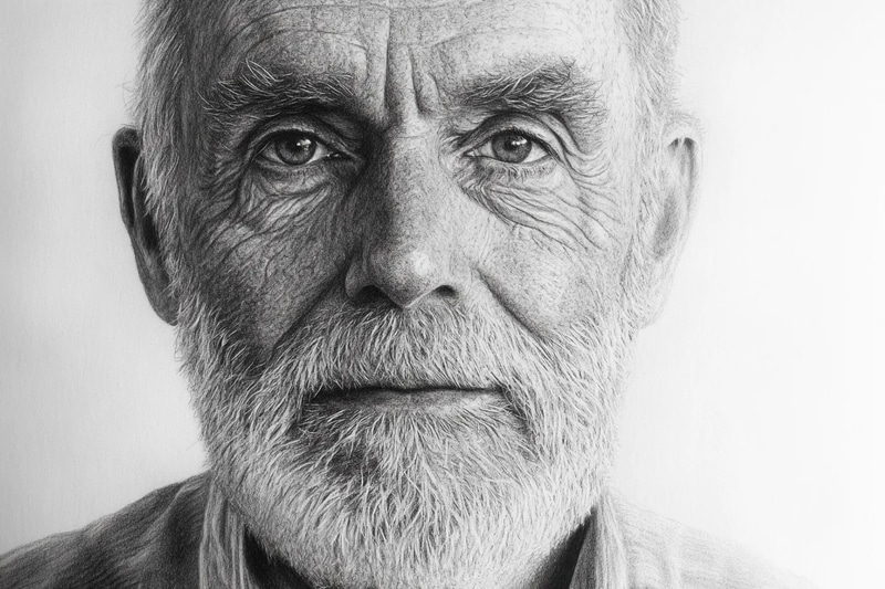 Elderly Bearded Man Pencil Portrait - Charcoal & Pencil Portrait Art for Timeless, Expressive Character Studies
