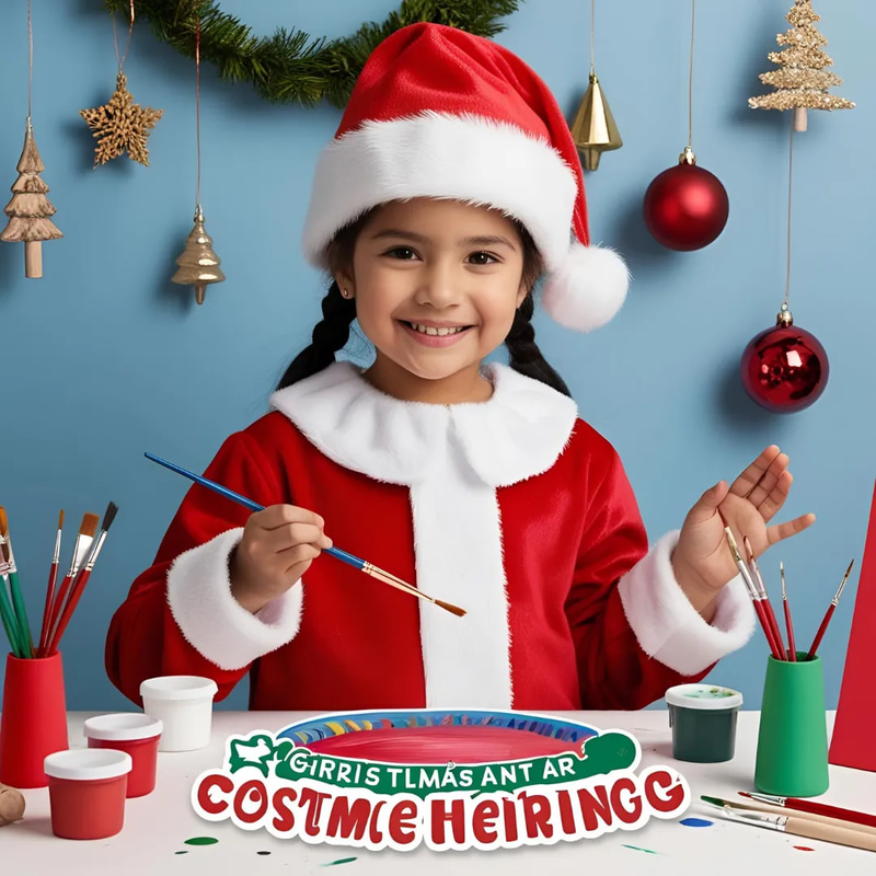 Girl in Santa Costume Painting - Festive Holiday Stock Video for Seasonal Marketing and Creative Projects