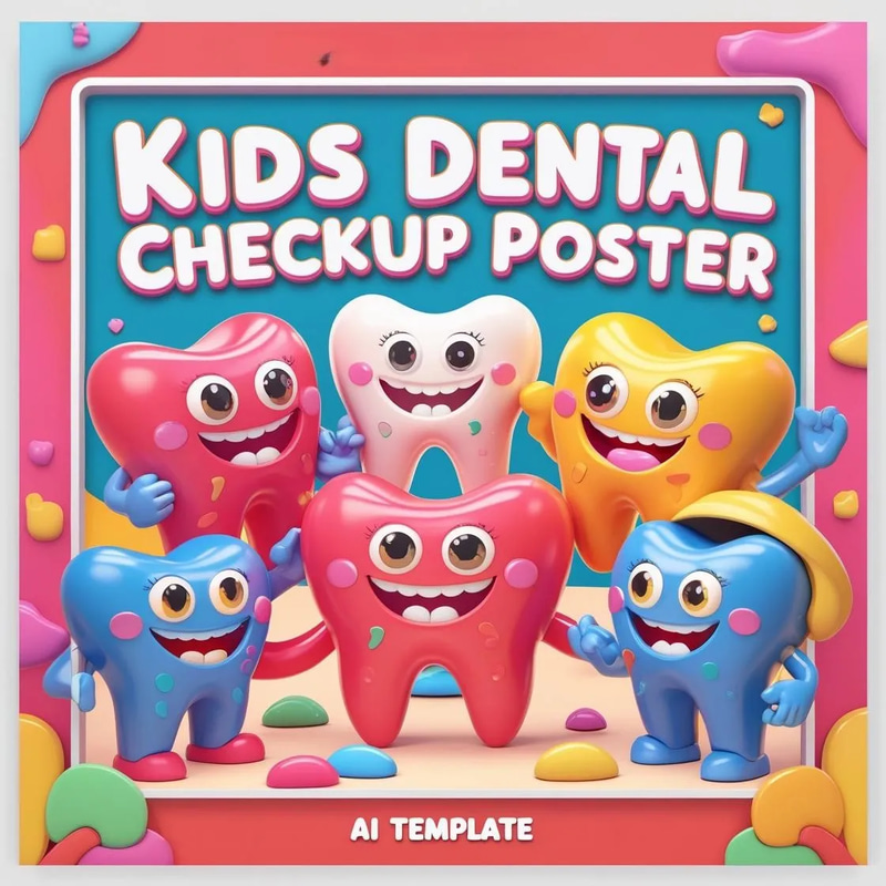 Kids Dental Checkup Poster - AI Template - Vibrant Health Care Marketing for Pediatric Wellness Campaigns