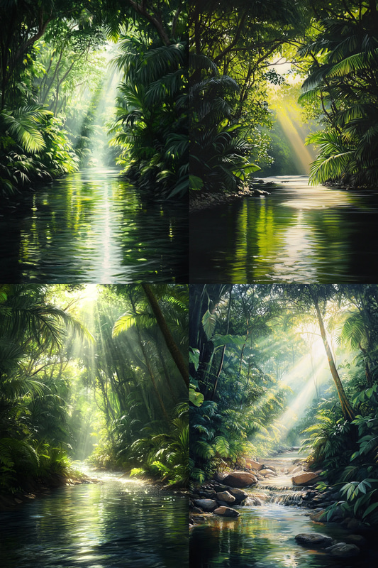 Tropical River Flow - Serene Tropical Landscape Art for Creative and Commercial Use