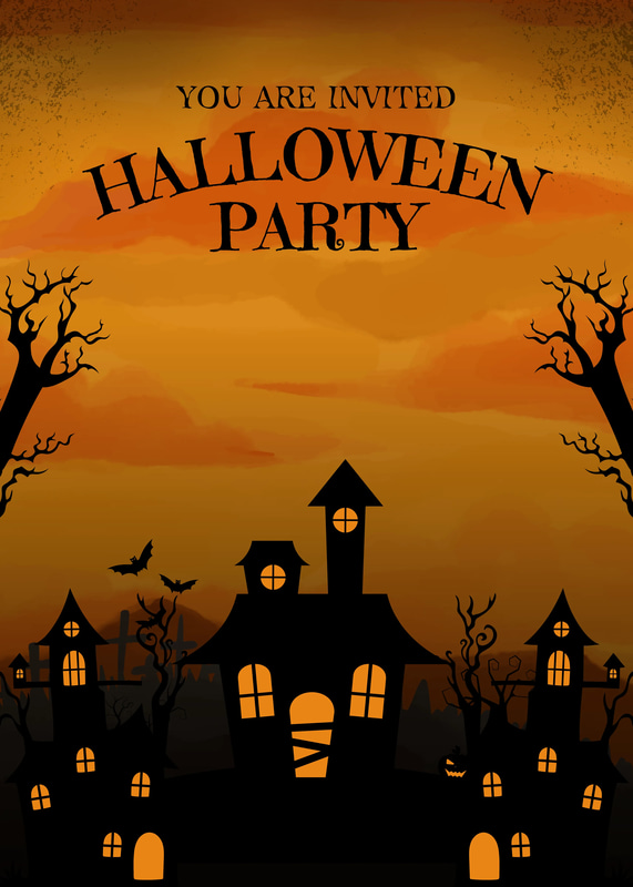 Black Orange Illustrative Halloween Party Invitation - Creative Spooky Design for Festive Event Announcements